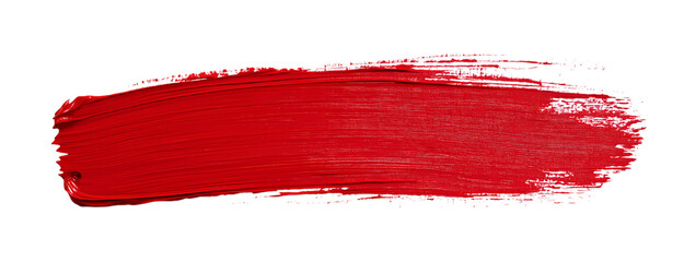 Red line of paint brush stroke isolated on transparent background. PNG file, cut out