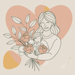 Mother and Child with Bouquet Illustration