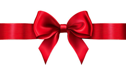 Red Satin Ribbon Bow for Wedding Invitation isolated on transparent background. PNG file, cut out