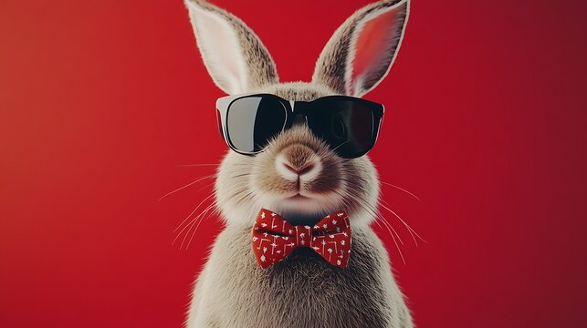 Chic rabbit with a bowtie and sunglasses styled like a trendsetter