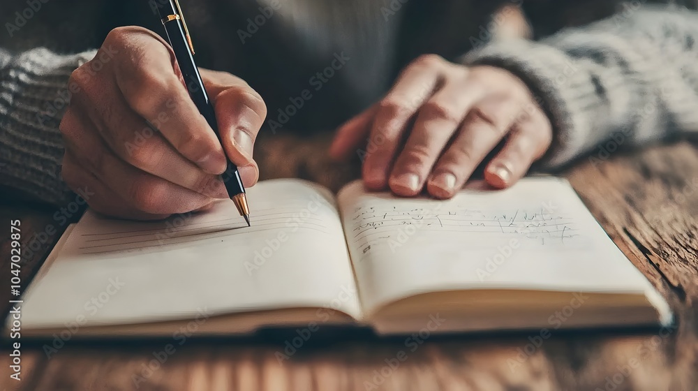 Aufkleber A hand sketching and drafting ideas in a notebook with pencil lines in progress showcasing the creative process of ideation design and innovation