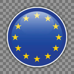 Glossy round flag of the European Union on checkered background. Icon for mobile apps, UI or web design