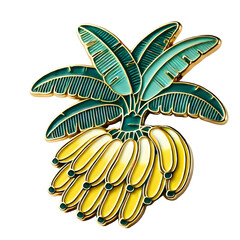Retro-Style Banana Tree Enamel Pin, Isolated on Transparent Background, PNG