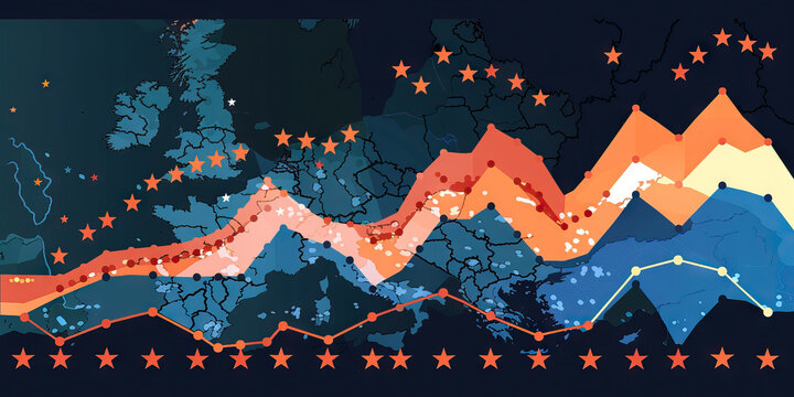A chic, monochromatic scatter plot comparing the growth rates of two competing European brands over the past year.