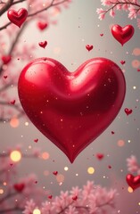 The big  heart with flying out little hearts on a festive background, vertical image