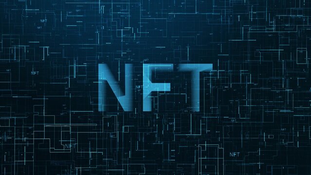 NFT text technology data line blue color