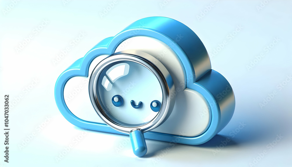 Poster 3d cloud search icon glossy design on plain background - static shot of glossy cloud symbolizing res
