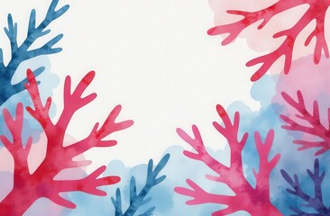 Fototapeta premium Watercolor background with pink, blue and violet corals.