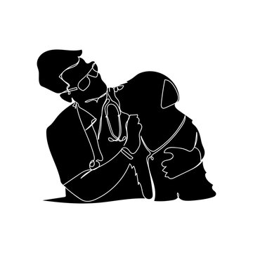 black line art vet examining dog clip art preview