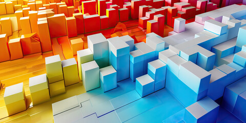 A contemporary, multicolored area chart contrasting the market share of two leading European brands in different product categories.
