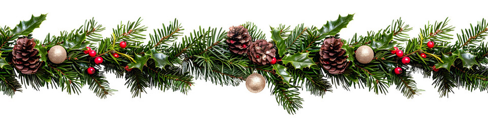 Fototapeta premium Chistmas garland with ball and decor isolated on white