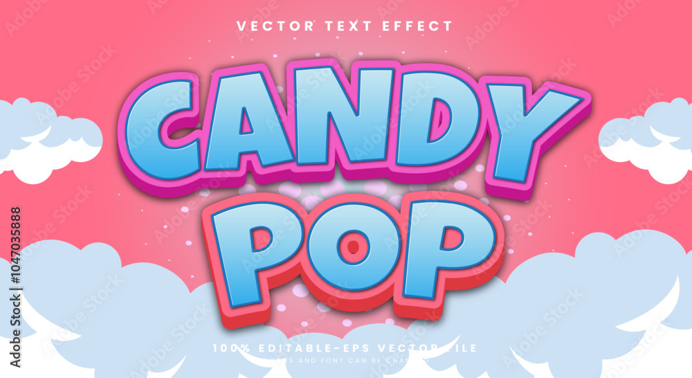 Poster candy pop 3d editable text effect template with cloud style template