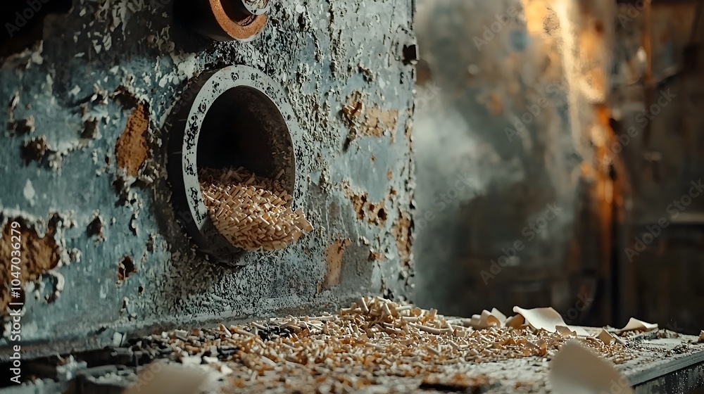 Poster Close up view of paper fibers moving through the drying section of an industrial papermaking machine during the manufacturing process