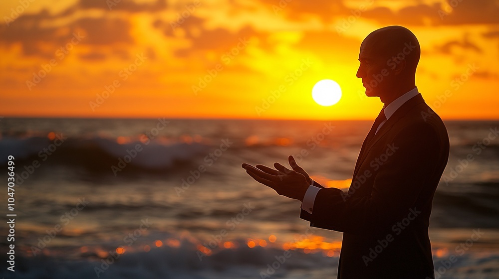Aufkleber senior executive engaging in tai chi or mindful movement exercises on a quiet beach at sunrise with 