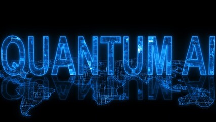 quantum AI text technology earth map glow
