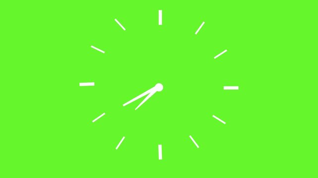 Simple Clock Animation green screen, animation of the clock face at twelve o'clock green screen,