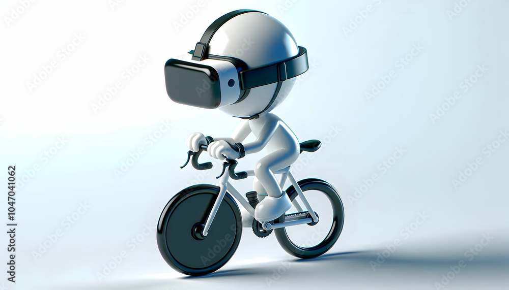 Poster 3d glossy cyclist virtual reality headset - static shot on plain background with copy space, milesto