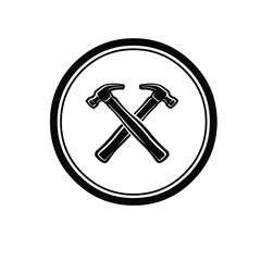 Crossing hammer in circle vector monochrome isolated logo