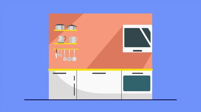 Animated video  Kitchen tool concept. Full length animation illustration. High quality 4k footage