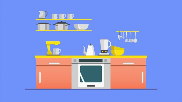 Animated video  Kitchen tool concept. Full length animation illustration. High quality 4k footage