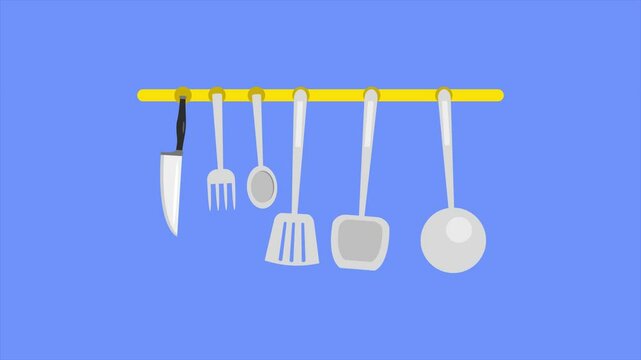 Animated video  Kitchen tool concept. Full length animation illustration. High quality 4k footage