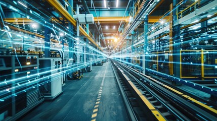 Industrial Factory with Blue Light Streaks