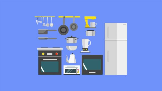 Animated video  Kitchen tool concept. Full length animation illustration. High quality 4k footage