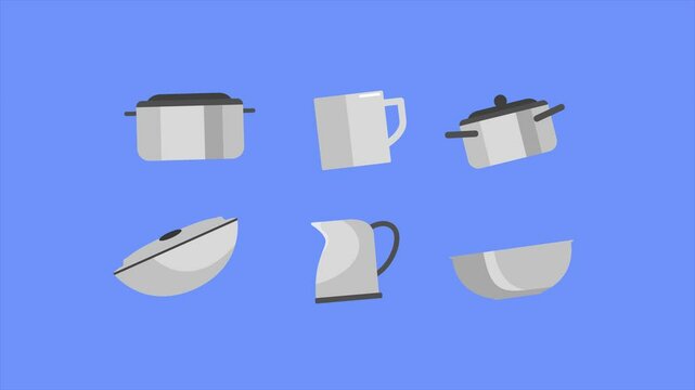 Animated video  Kitchen tool concept. Full length animation illustration. High quality 4k footage