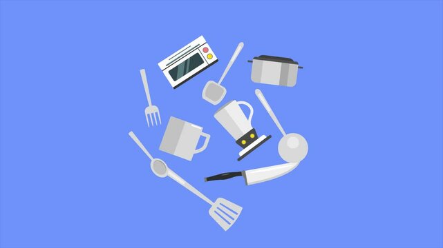Animated video  Kitchen tool concept. Full length animation illustration. High quality 4k footage