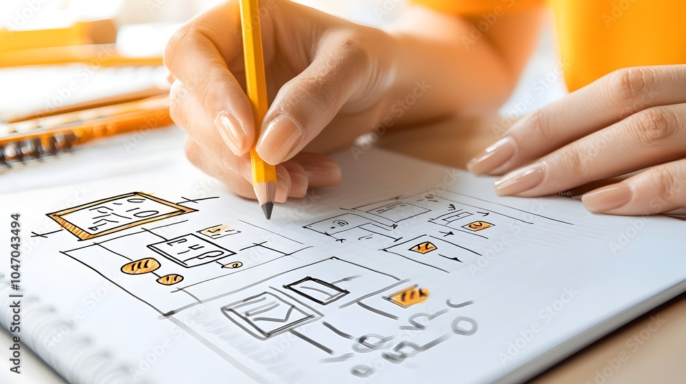 Poster Hand sketching in a notebook with pencil lines in progress representing the creative process learning education and conceptual development for various professional and personal pursuits