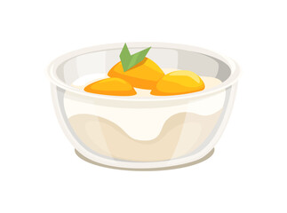 Mango Sticky Rice On Bowl Plastic Cup Cartoon Illustration Vector