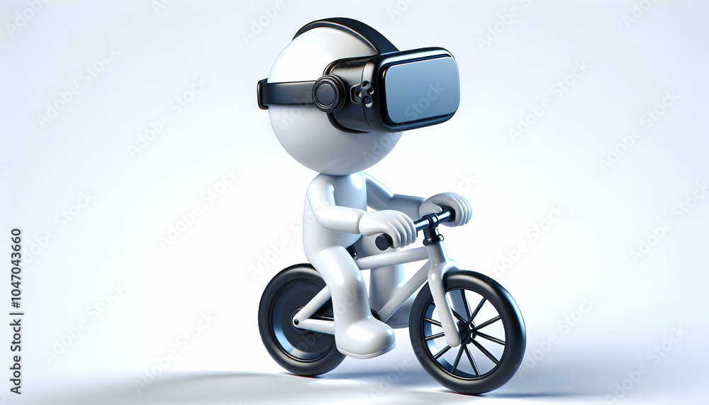 Poster 3d glossy cyclist virtual reality headset concept static shot ample copy space tech integration exer