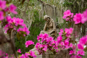 Statue and Azaleas