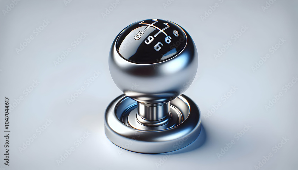 Poster 3d gear shift knob close up on plain background | glossy shift knob icon | ample copy space for driv