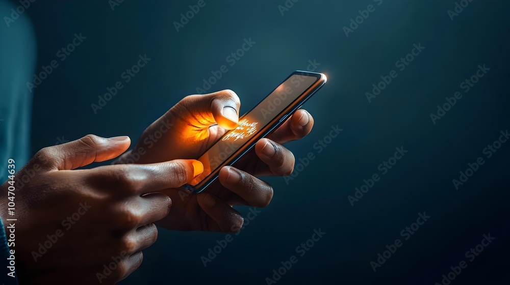 Poster Hands Holding a Smartphone Typing a Message on the Digital Screen of the Mobile Device  Communication Connectivity and Modern Technology Concept