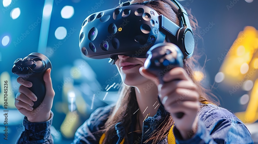 Aufkleber hands of a person enthusiastically holding advanced vr controllers fully engaged in an immersive vir