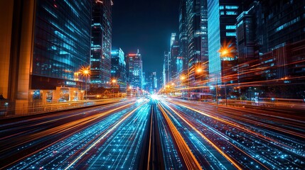 Naklejka premium Cityscape with Light Trails