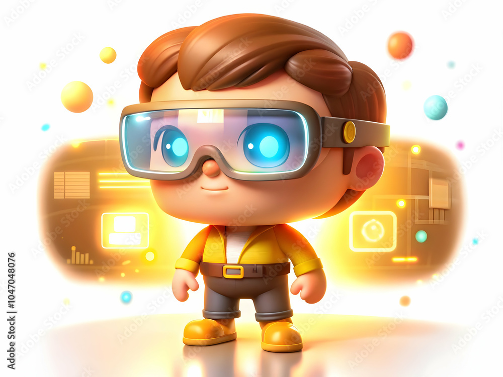 Poster soft focus person augmented reality glasses holographic data bokeh background copy space futuristic 