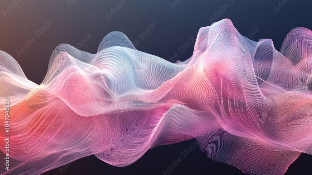 Poster abstract wave patterns in pink and blue tones, creating a dynamic and modern visual effect.