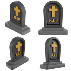 3D Lowpoly Grave with Cross Isolated