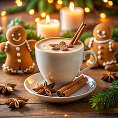 Steaming Gingerbread Chai Tea Latte with a Gingerbread Cookie