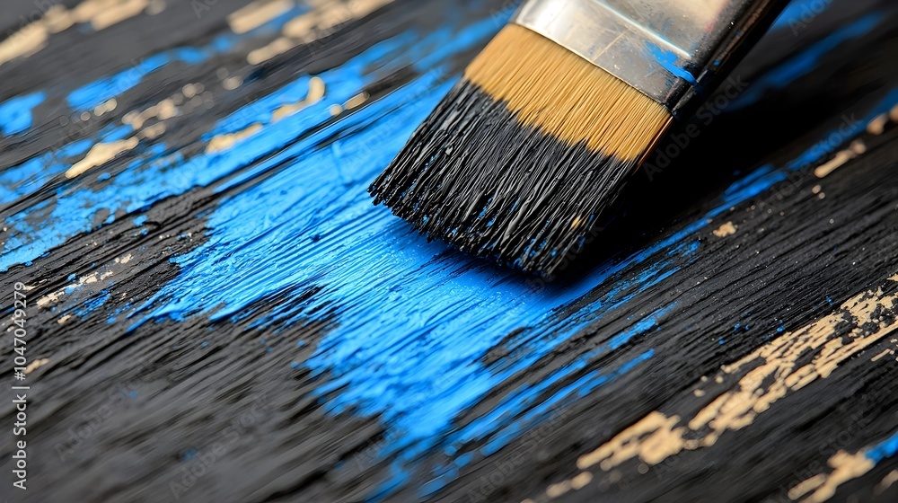 Poster Mesmerizing abstract image featuring a dynamic gradient of striking blue dye streaking and swirling through a clean minimalist black background creating a visually captivating and elegant contrast