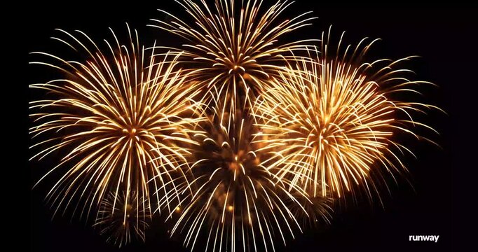 Fireworks explosion display celebration without sound audio in the sky colorful firework new year festival celebration event black background video in 4K Full HD stock video footage download 2025