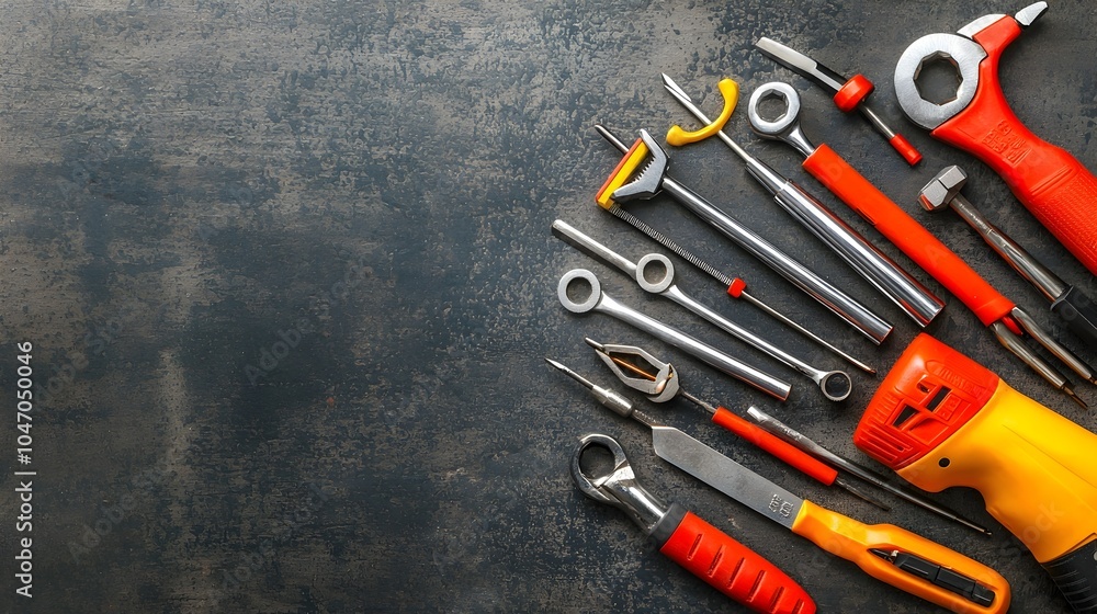 Aufkleber meticulously arranged engineer s toolkit with precision instruments and tools on a sleek metal surfa