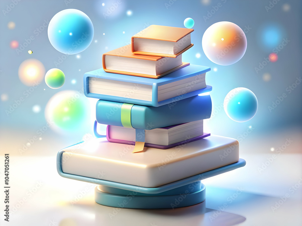 Poster futuristic library with holographic books bokeh soft lights concept for science fiction day marketin