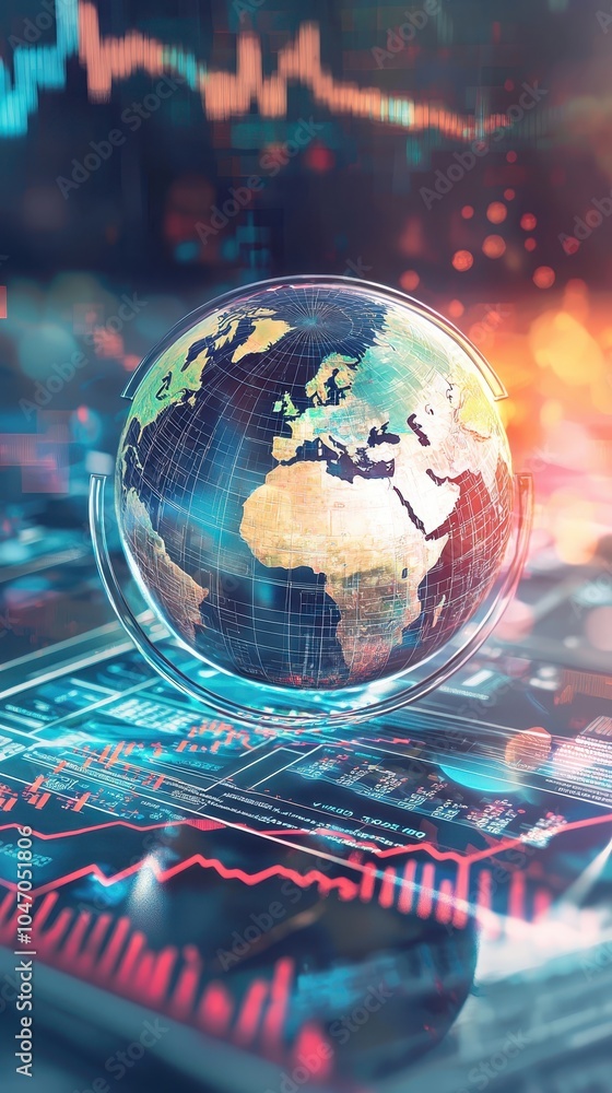 Poster 3d globe surrounded by financial symbols and data
