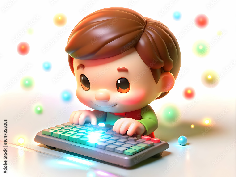Poster futuristic holographic keyboard image bokeh lights science fiction day concept copy space for ads an