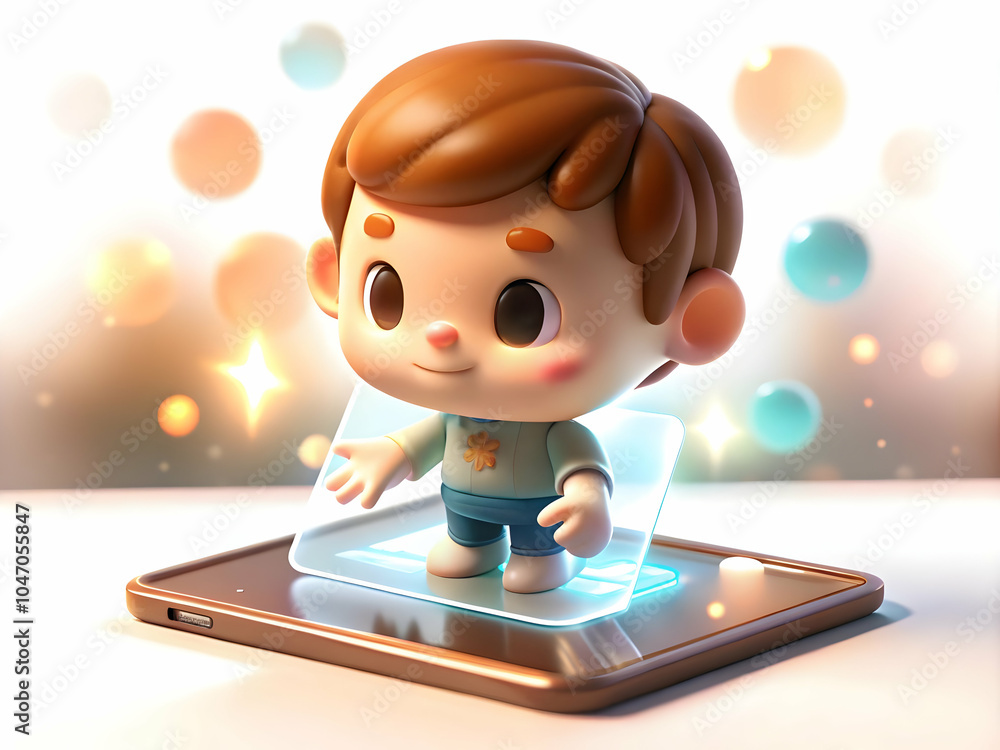 Poster transparent tablet holographic displays soft focus bokeh background futuristic technology interactio