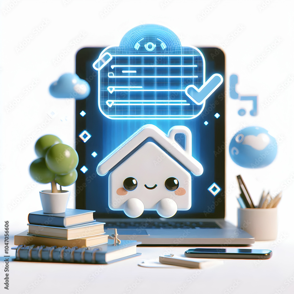 Poster 3d close up holographic to do list floating home space macro shot symbolizing organization happiness