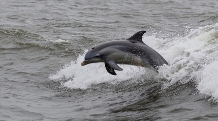 Obraz premium Dolphin Leaping Out of Ocean with Splashing Water